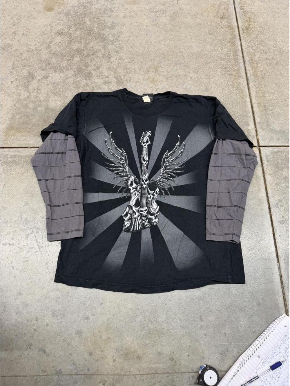 vintage hybrid tees skull guitar black shirt size large